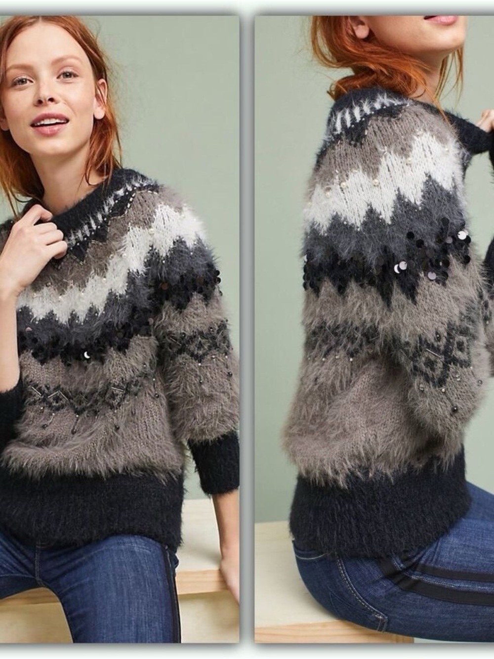 ANTHRO | Sleeping On Snow Fair Isle Knit Embellished Sweater